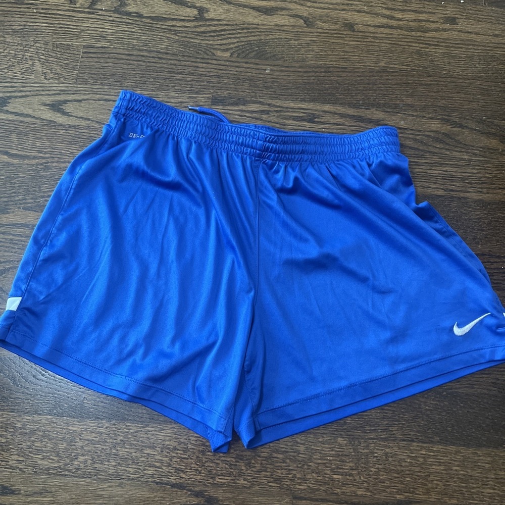 Vintage Nike Team Running Shorts Mens Large Blue White Swoosh Logo Y2K
